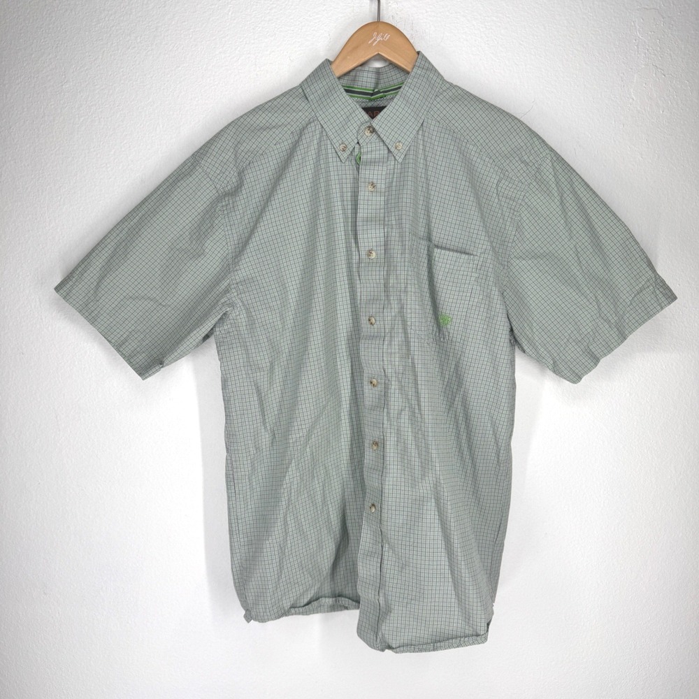 Ariat Pro Series Mens Short Sleeve Button Down Shirt Green Micro Check Large